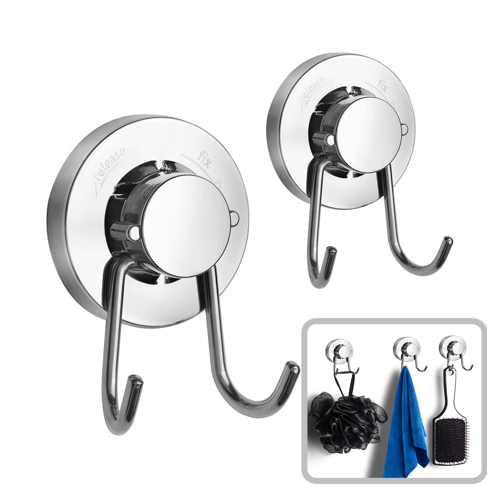 Photo 1 of 2 Piece Stainless Steel Suction Hooks, Removable Shower Suction Hooks and Towel Hooks ,for Shower Hooks for Inside Shower, Robes Loofah Coat and Bathroom Accessories