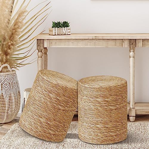 Ottoman Poof, Natural Seagrass Poufs, Hand Weave Round Footstool, Pouffe Accent Chair, Home Decorative Seat, Boho Chair For Living Room, Bedroom (Natural) #TOP4