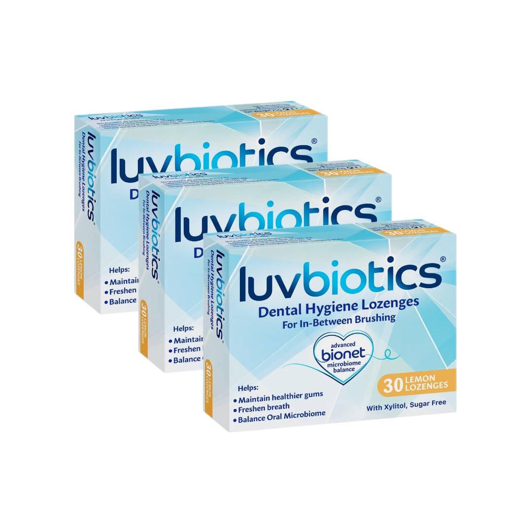Luv Biotics Luvbiotics Lozenges With Probiotics, Xylitol & Aloe Vera Promotes Good Bacteria For Fresh Breath, Healthy Gums And Cavity Protection. Lemon Flavo