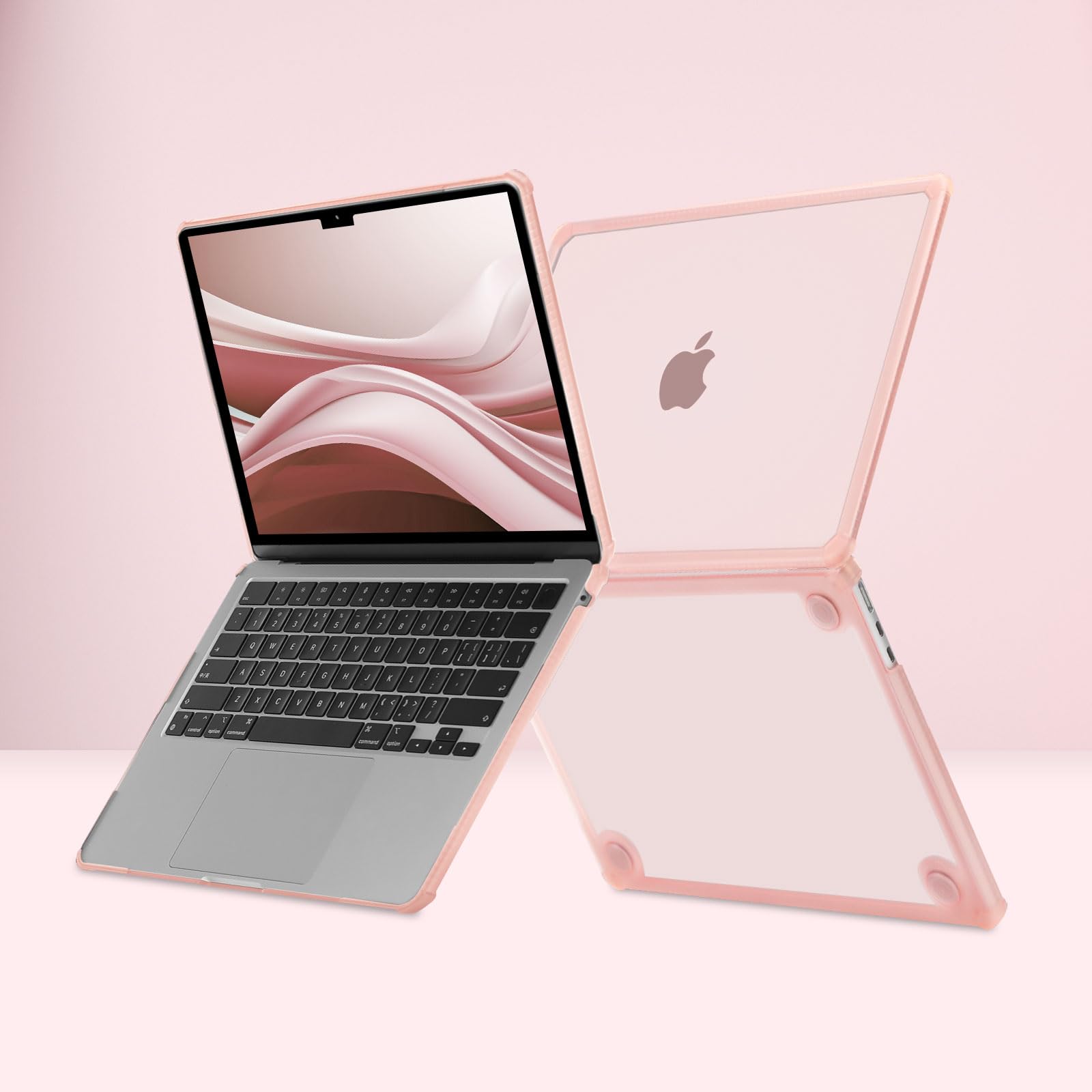 MOSISO Funda Compatible con MacBook Air M5 M4 M3 M2 13 Pulgadas 2026-2022 A3449 A3240 A3113 A2681, Carcasa para Macbook Air 13,6 Anti-Cracking TPU Bumper&Teclado Tapa&Pantalla Cine,Rosa