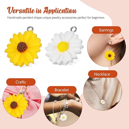 Miniatura 4 de Toyvian 20 mini dijes de flores de margarita bonitos dijes de flores vintage elegantes de resina para hacer joyas de bricolaje, ideales para