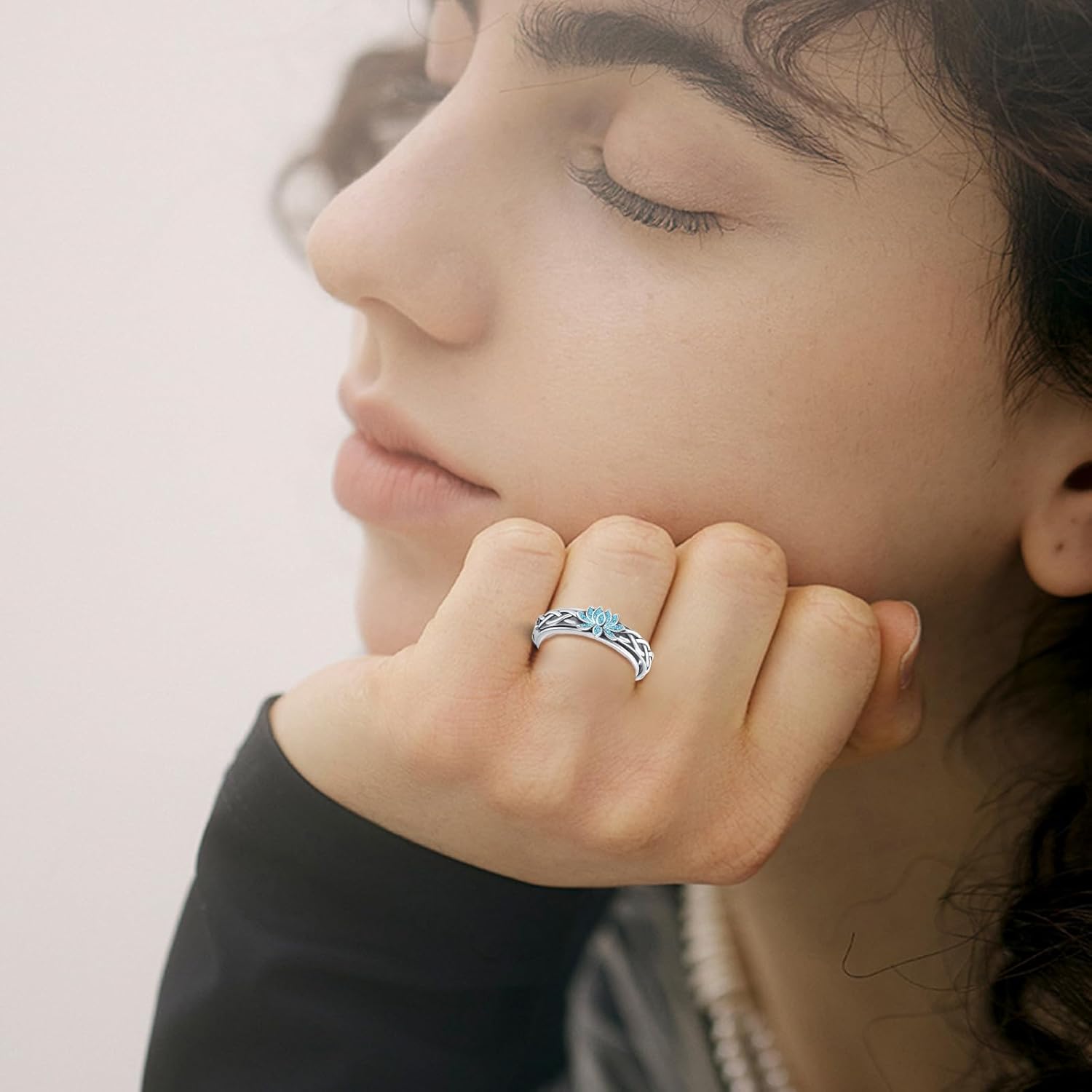 YAFEINI Lotus Fidget Ring S925 Sterling Silver Just Breathe Rings Opal Anxiety Spinner Ring Relief Spin Ban Anxiety Jewelry Gifts for Women Mom - Image 2