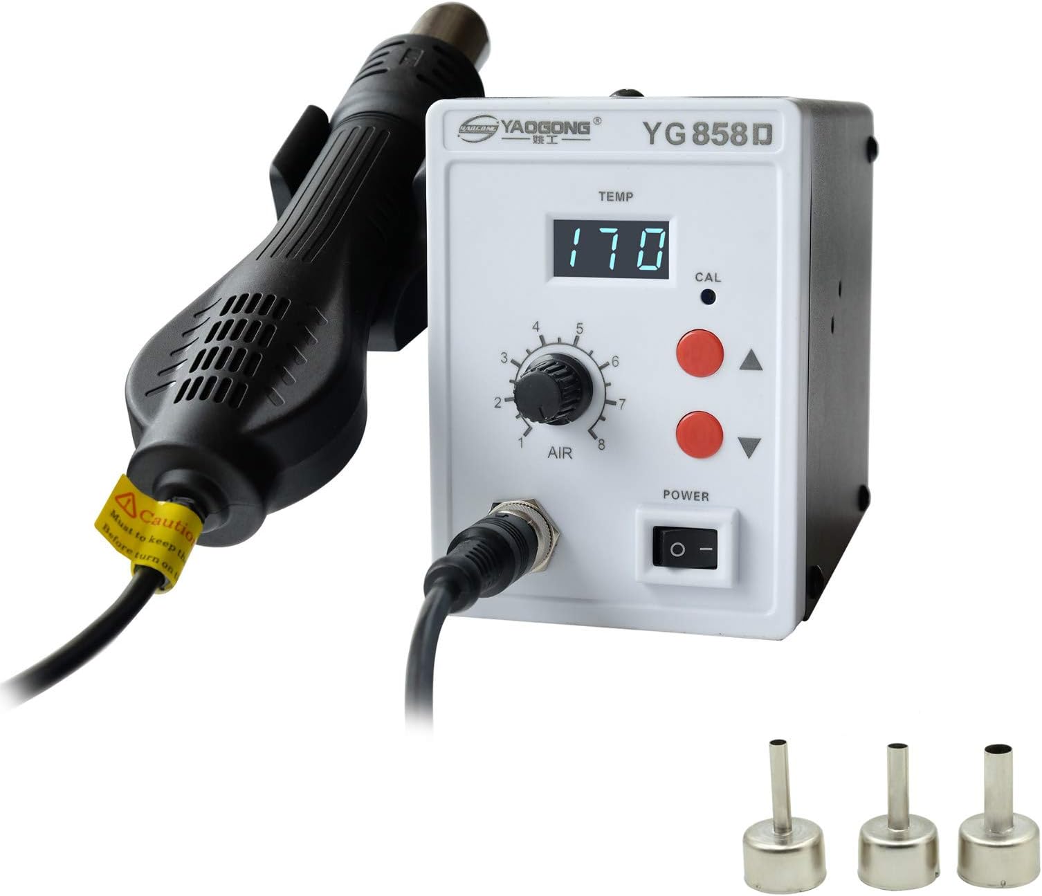 Hot Air Gun Rework Station 858D SMD Solder Soldering Digital Temperature Display Hot Air Gun with 3 Nozzles