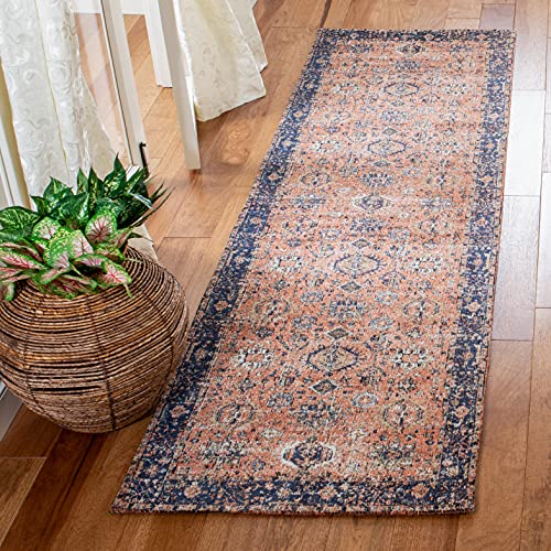 SAFAVIEH Classic Vintage Collection Runner Rug - 2'3" x 10', Rust & Navy, Oriental Distressed Cotton Design, Easy Care, Ideal for High Traffic Areas in Living Room, Bedroom (CLV305P)