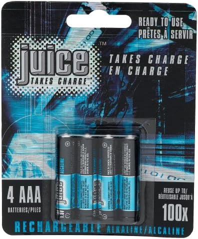Juice Rechargeable Alkaline Batteries, Size AAA, 4-Count Packages (Pack of 3)