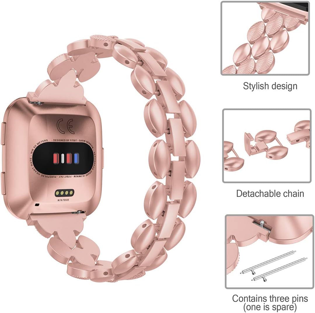 TOYOUTHS Metal Link Compatible with Fitbit Versa/Versa 2/Versa Lite Special Edition Bands Women Men Stylish Strap Bracelet Replacement Wristbands Accessories 5.5-8 inches (Rose Gold)