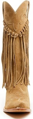 Mid Calf Fringe Boots for Women Pointed Toe Block heel design Classic Cowgirl Chunky Boots