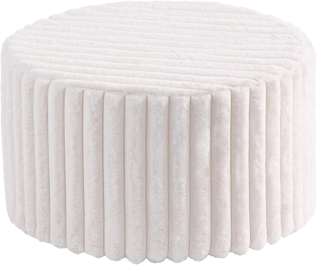 LITA Round Stuffed Pouf Ottoman, Corduroy Poufs with High-Density Foam Filling and Washable Cover, Furry and Fluffy Bean Bag Foot Stools Ottoman for Living Room, Bedroom, Office, Beige, Round