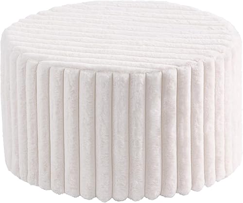 Miniatura 13 de LITA Puf redondo de relleno, pufs de terciopelo con relleno de espuma de alta densidad y funda lavable, puf peludo y esponjoso, taburetes otomanos