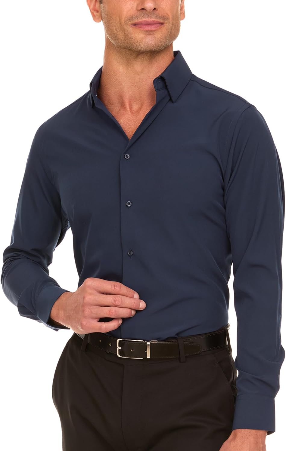 Nautica Slim Fit Mens Dress Shirts Long Sleeve Performance Polyester Fabric Wrinkle Free 4-Way Stretch - Image 4