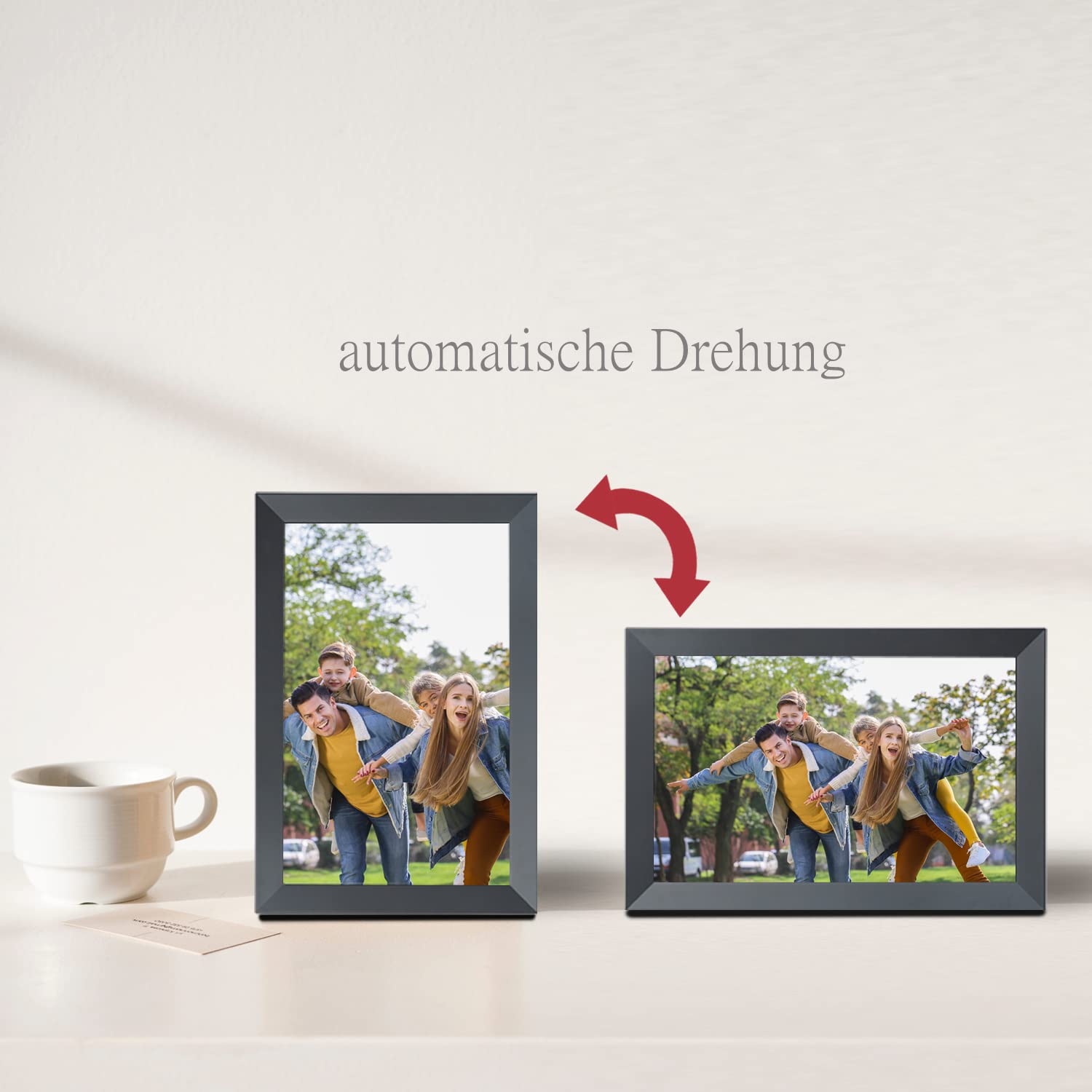 Digitaler Bilderrahmen WLAN 10.1 Zoll, HD IPS-Touchscreen Elektronischer Bilderrahmen mit 32 GB Speicher, Automatische Drehung, Teilen von Fotos oder Videos überall über Frameo App