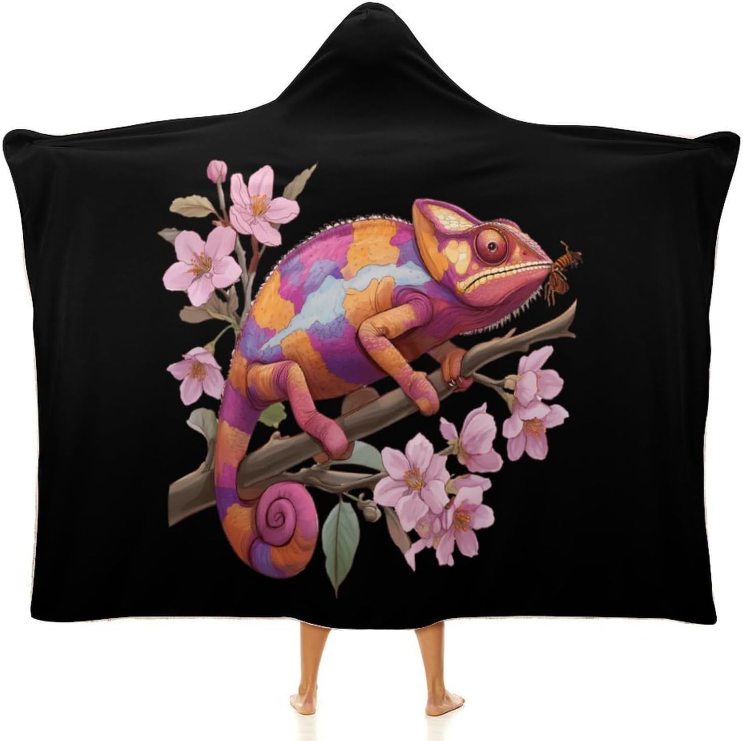 Chameleon Print Wearable Blanket Oversized Throw Cape | Cozy Hooded Blanket Gifts for Women Men