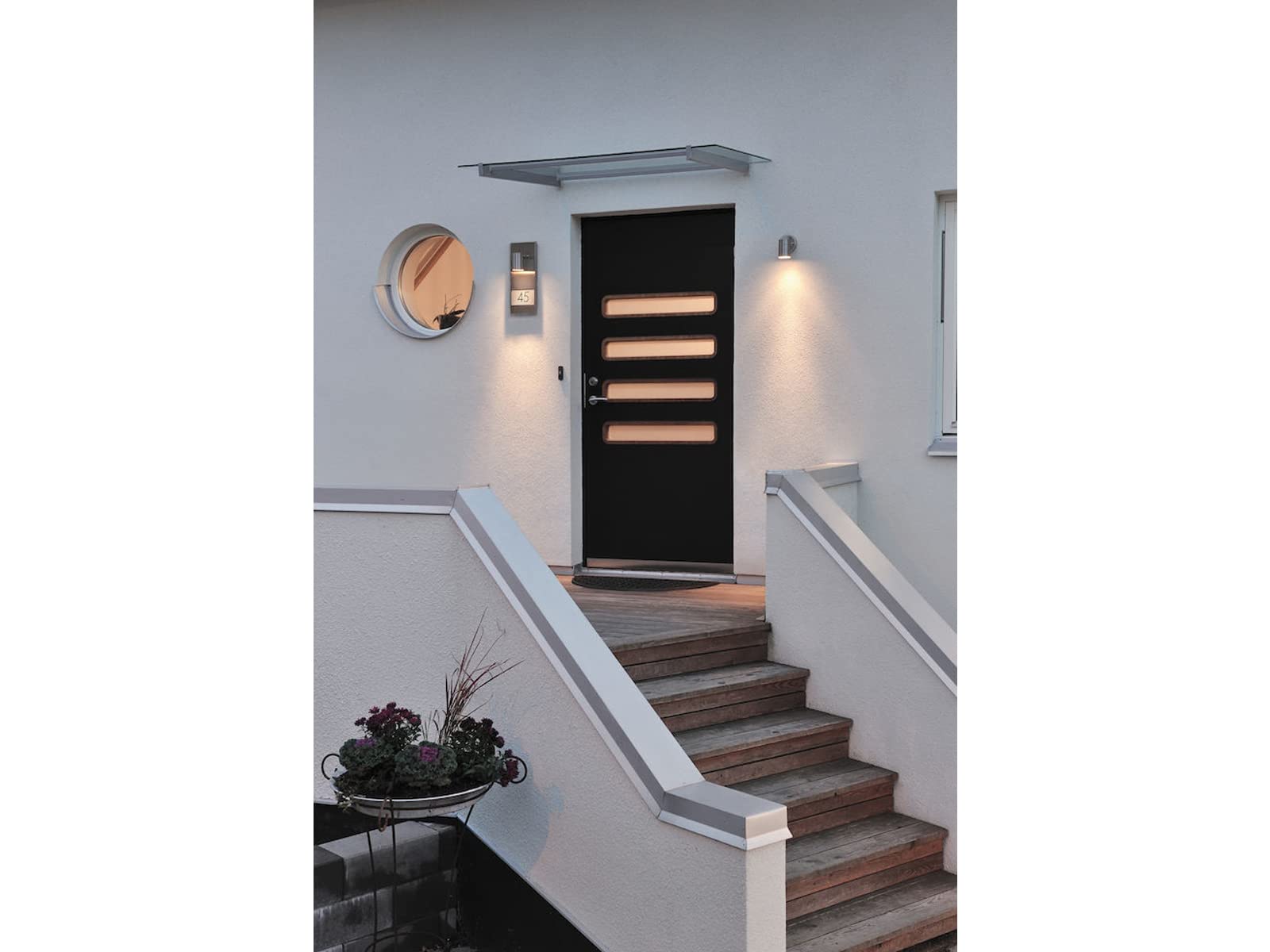 Außenbeleuchtung Große LED Außenwandleuchte/Hausnummernleuchte mit Downlight-Spot, Edelstahl