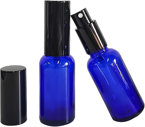 Miniatura 6 de Paquete de 12 botellas de vidrio azul de 1 onza para aceites esenciales, botella pequeña de espray de niebla fina, recargable para perfumes, viajes,