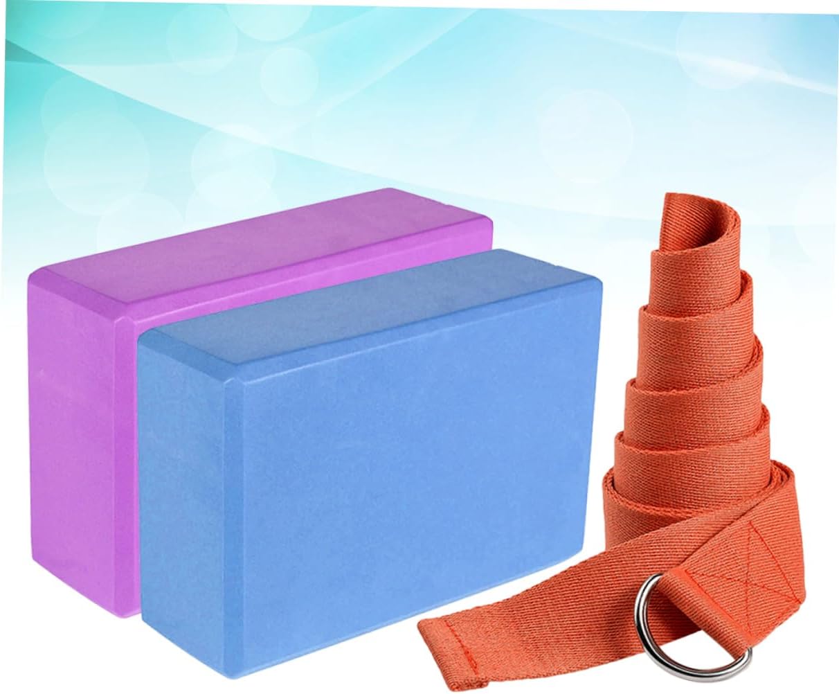 Abaodam 1set Eva Yoga Block Set Stretching Strap Fitness Training Blocks for Support and Balance Yoga and Exercise Random Color