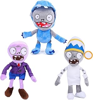JHESAO 3 PCS Plants and Zombies Plush Buckethead Zombie Sets Toy Purple, 1 2 Stuffed Soft Missile Zombie Imp Doll, Barrel Buckethead Zombies PVZ Plush Figure Doll New