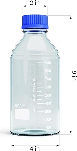 Miniatura 3 de Botellas de vidrio de almacenamiento de 33.8 fl oz, 2 botellas redondas de almacenamiento de medios, botellas de vidrio de borosilicato, botellas de