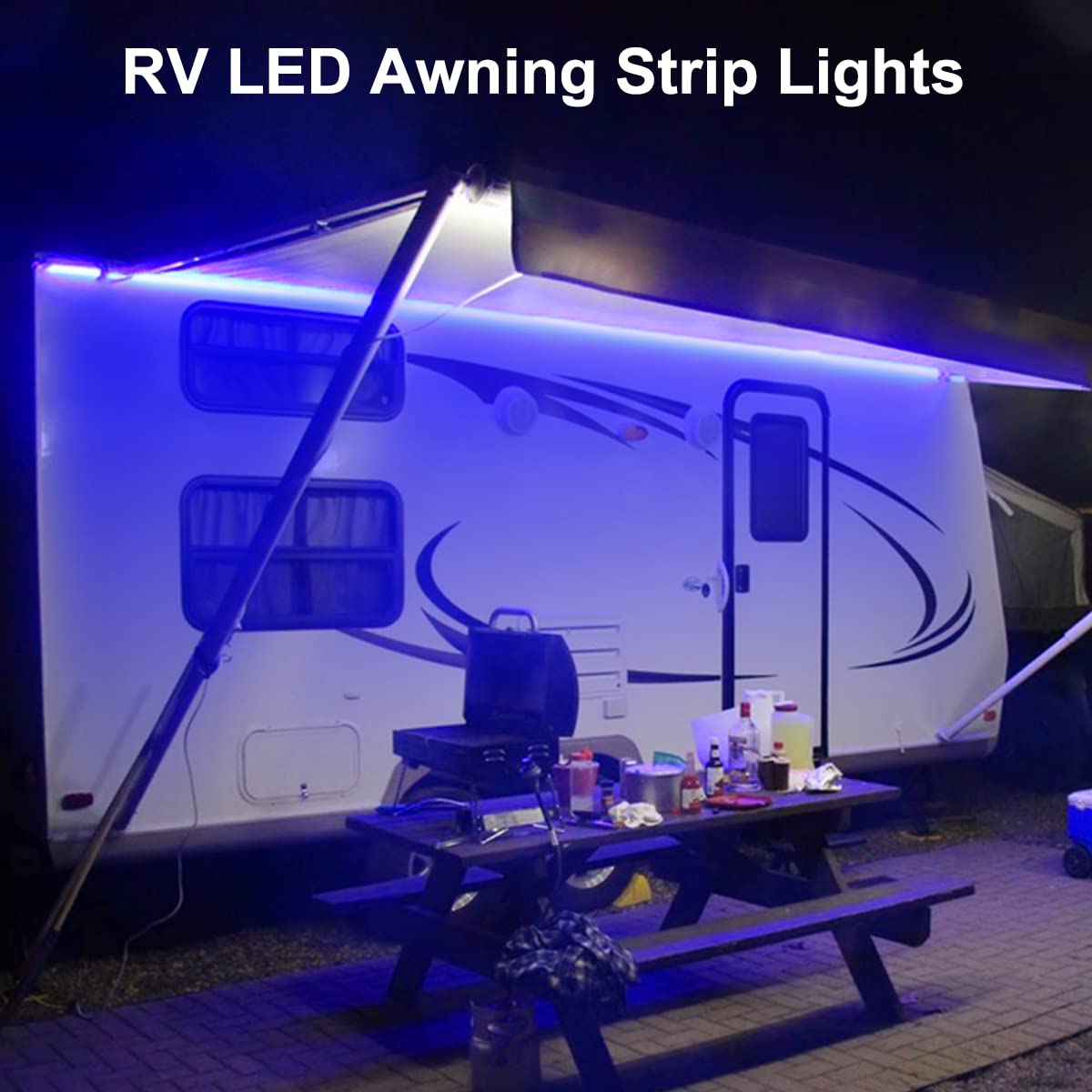 TEKSHINNY Zestaw oświetlenia LED do kampera, 12 V, 16,4 m, markiza LED, wodoodporne zewnętrzne oświetlenie podwozia do kampera, przyczepy kempingowej, stojaków koncesyjnych, ciężarówek, niebieski