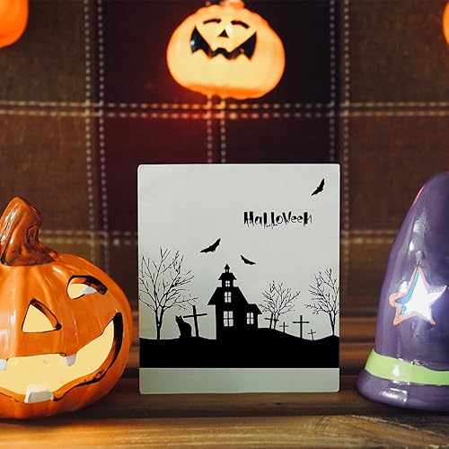 Miniatura 4 de Hying Sellos transparentes de fondo de Halloween para hacer tarjetas, árboles de Halloween, gatos, murciélagos, sellos de goma, cementerio,