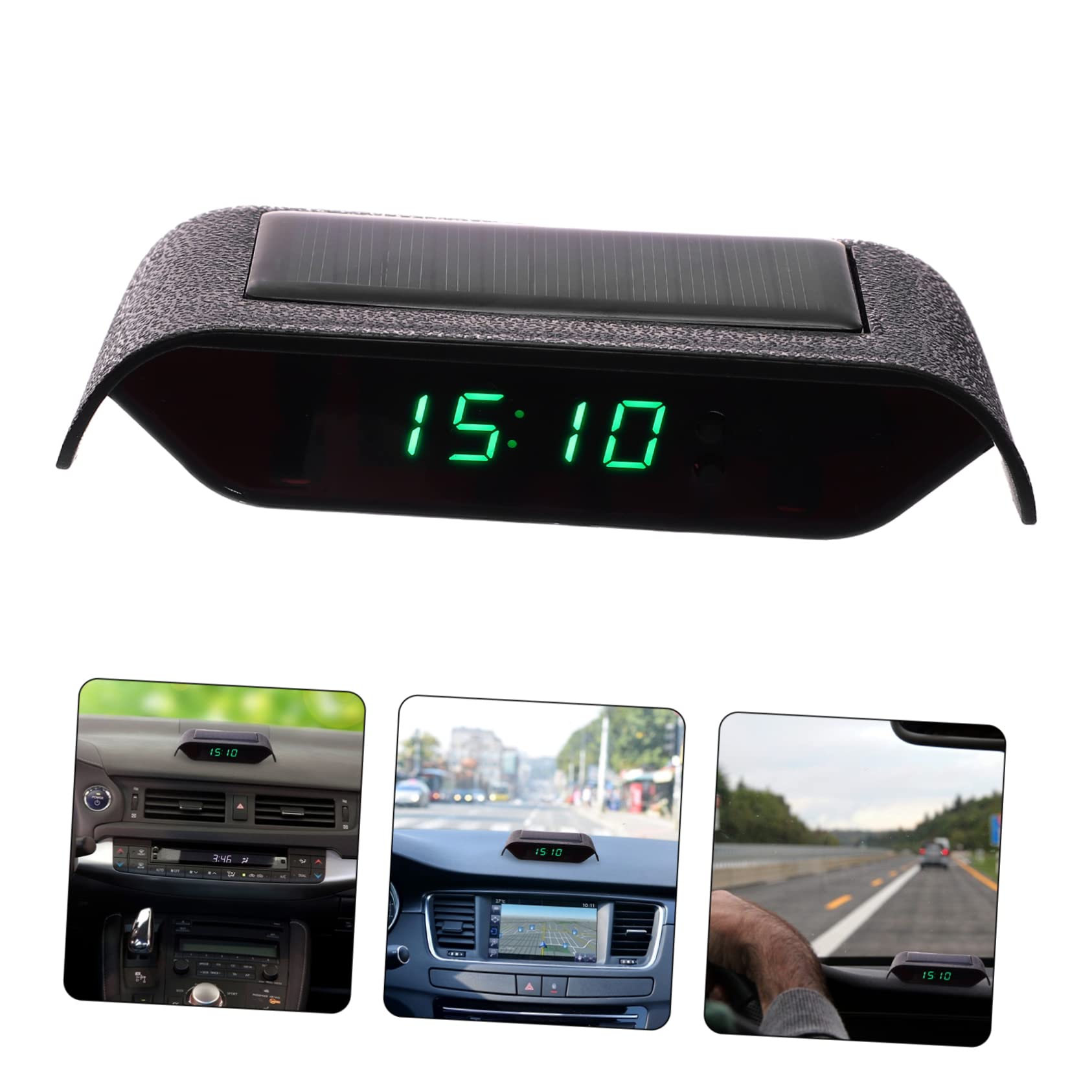 Mobestech 2piezas Reloj De Coche Electrónico Solar Luminoso Sensor De Vibración Alta Precisión Muestra Hora Fecha y Temperatura Para Vehículos y Oficinas