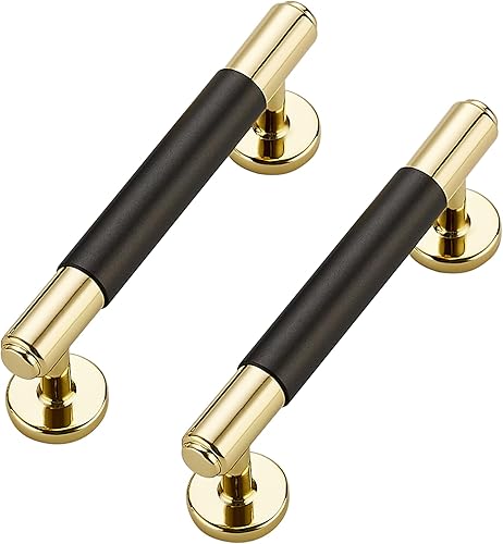 Miniatura 1 de JOY DECOR Paquete de 10 manijas redondas de latón con barra en T de un solo agujero, tiradores dorados, tiradores dorados, manijas de aleación de