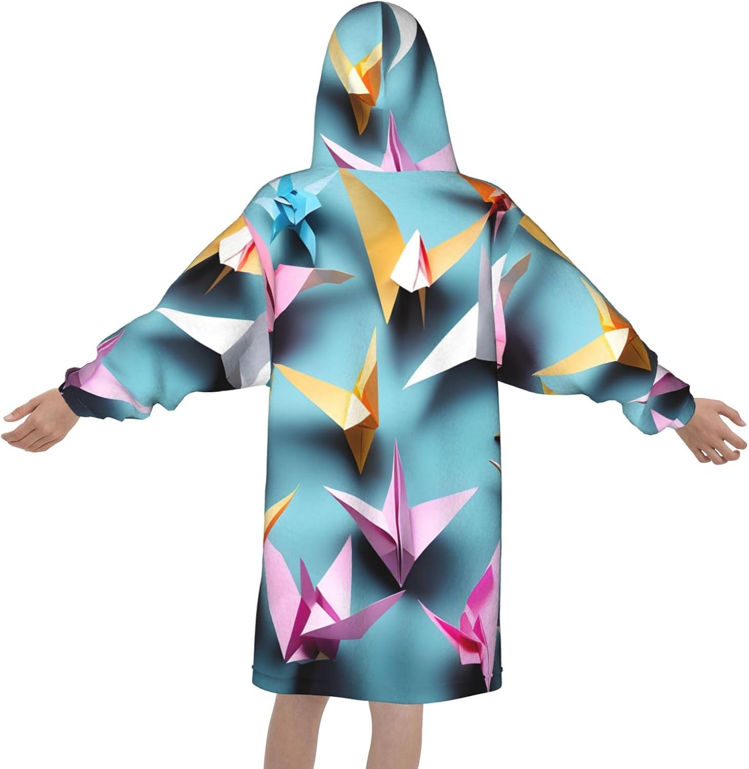 Origami Paper Cranes Print Oversized Blanket Hoodie, Wearable Blanket Hooded,Hooded Pullover With Pocket