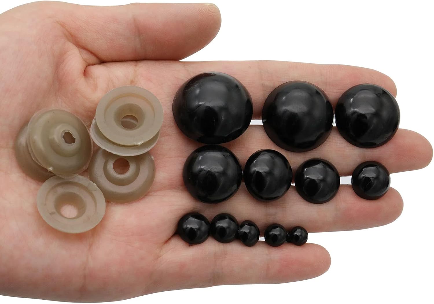 200Pcs 6/7/8/9/10/12/14/16/18/20/22/24mm Black Plastic Safety Eyes Craft Safety Eyes DIY Eyes with Washers for Plush Animal Teddy Bear Doll Puppet Crafts