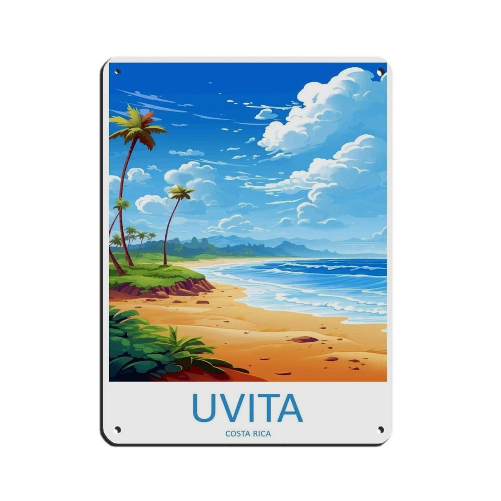 Uvita Travel Art Costa Rica Art Retro Poster Metal Tin Sign Chic Art Retro Iron Painting Bar People Cave Cafe Family Garage Poster Wall Decoration 12x16inch(30x40cm)