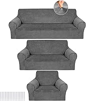 Vista 18 de Peryiter Juego de 3 fundas para sofá, cubiertas de muebles para sofá, loveseat, sofá, sillón, ajuste de forma elástico, sin arrugas, protector