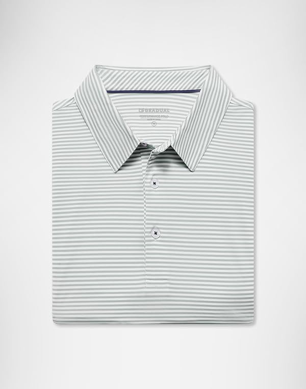 Mens Golf Shirt Dry Fit Short Sleeve Striped Polo Shirts, Light Grey, 2XL by G Gradual - Used condition - Image 4