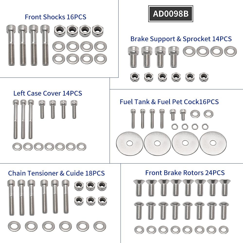 673 PCS 304 Stainless Steel Bolt & Screw Kit for Yamaha Banshee YFZ350 YFZ 350, ATV Fasteners for Complete Maintenance