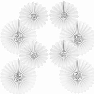 Abanicos de papel decorativo, color blanco, 40,6 cm (16 pulgadas) y 30,4 cm (12 pulgadas), abanicos de papel decorativo, juego de 8 unidades