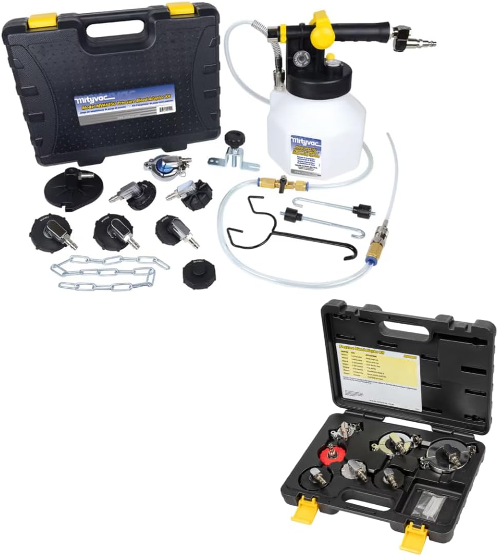 Mityvac MVB1050 Hydraulic Brake Service Kit, MV7840 Air-Operated Pressure Bleeder with 2.5 Quart Reservoir, MVA575 Flex Hose, MVA6855 Master Cylinder Cap Adapter Set, Hybrid and EV Compatible