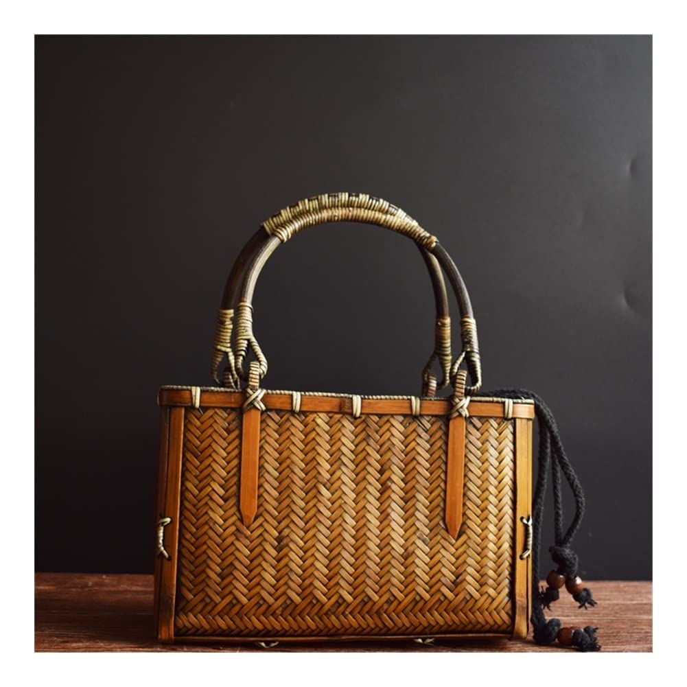 GOUDAN Bamboo Woven Bag,Hand-woven,Women's Handbag,Tea Set Storage,for Party,Shopping,Camping,Dating or Just As an Every Day Bag.
