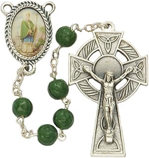 True Faith Jewelry Green Shamrock Rosary Prayer Beads with Saint Patrick and Jesusâ€™ Crucifix Cross, 18-Inch