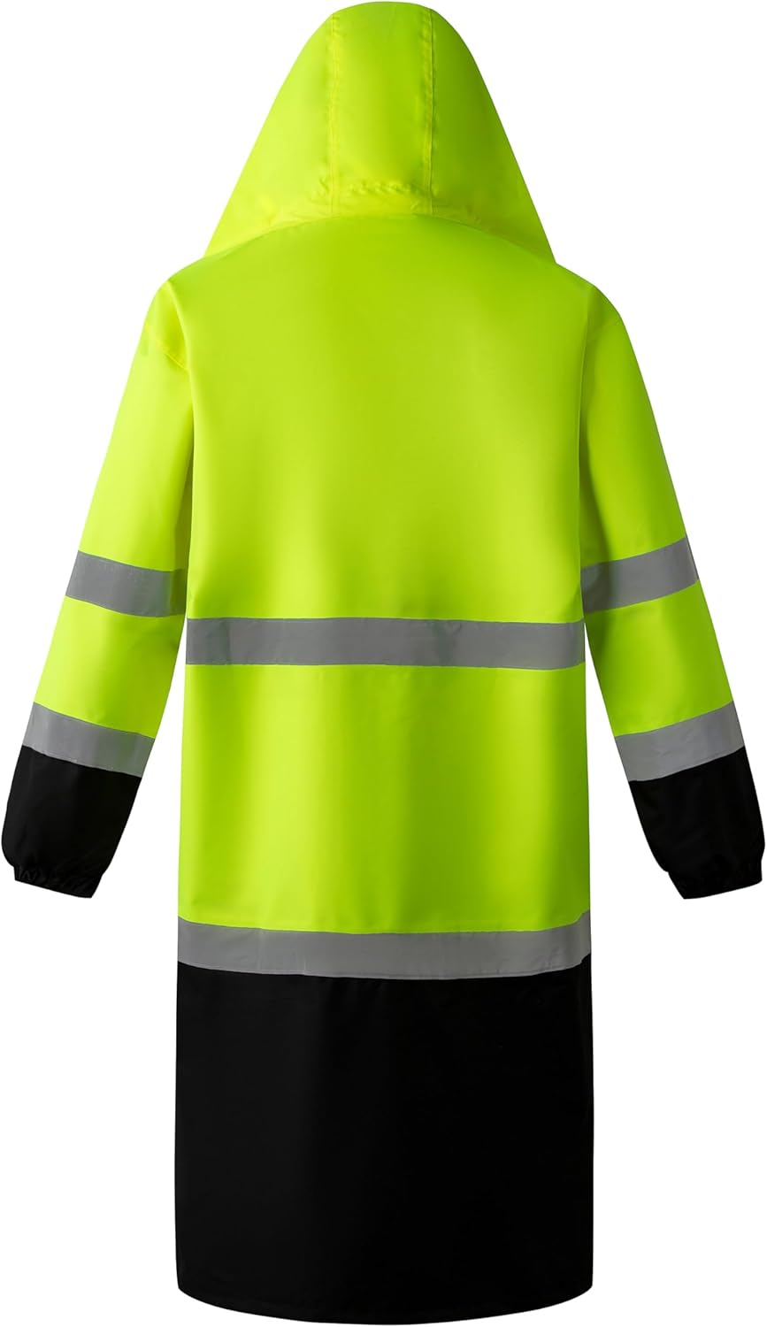 wantdo Hi Vis Rain Jacket Long Reflective Raincoat Waterproof with Carry Bag - Image 2