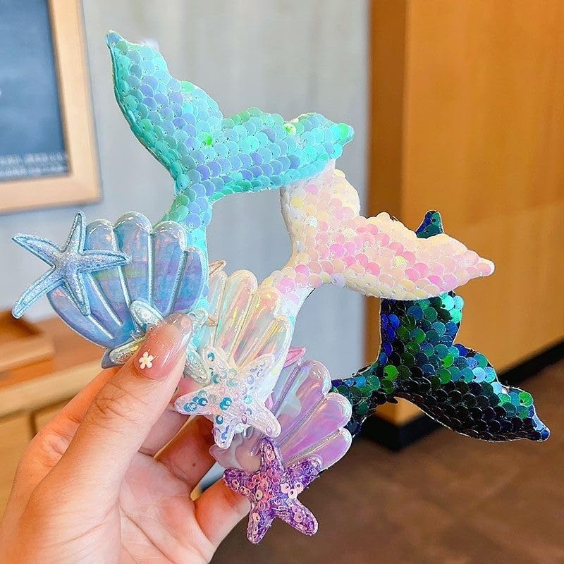 Miniatura 4 de Pinzas para el pelo de cola de sirena para niñas, pinzas para el pelo de cola de pez, pasadores de pelo de sirena con purpurina, horquillas de
