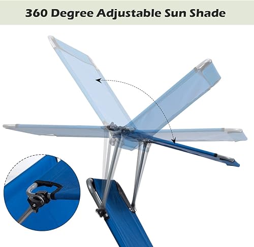 Miniatura 5 de Giantex Silla bronceadora, tumbona de patio con 5 posiciones ajustables, toldo de sombra, bolsillo de almacenamiento, cuna de campamento, sillón