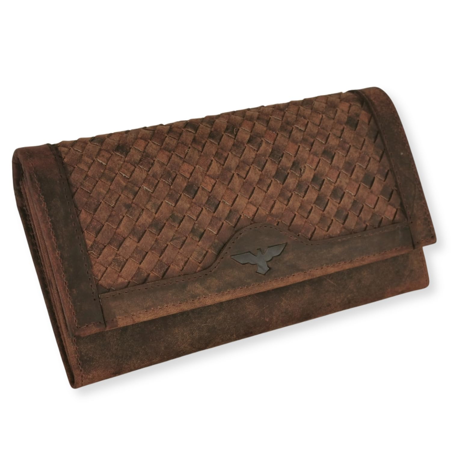 iulius Cartera de Cuero para Mujer, Solapa Piel Vacuno, Color café, Cierre metálico, múltiples Compartimentos, 19x11x3 cm, Elegante y Funcional