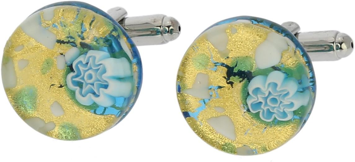 Glass Of Venice Murano Glass Venetian Classic Round Cufflinks - Aqua Gold
