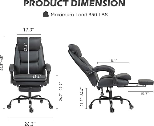 Miniatura 2 de Bonzy Home Silla de oficina reclinable con reposapiés, silla ejecutiva ergonómica de respaldo alto con reposapiés, ruedas silenciosas superiores,