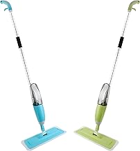 مساحة تنظيف موب 360° مع وسادة غسيل مصممة لتنظيف الأرضيات من قطعتين، أخضر/أزرق