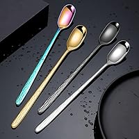 Vista 7 de YFWOOD Cuchara de té helado de mango largo de 9.1 pulgadas, cuchara de helado, cucharas de café largas, cucharas de cóctel de acero inoxidable