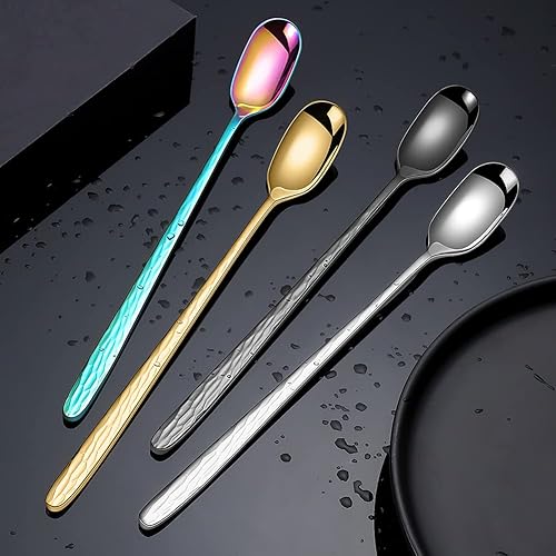 Miniatura 7 de YFWOOD Cuchara de té helado de mango largo de 9.1 pulgadas, cuchara de helado, cucharas de café largas, cucharas de cóctel de acero inoxidable,