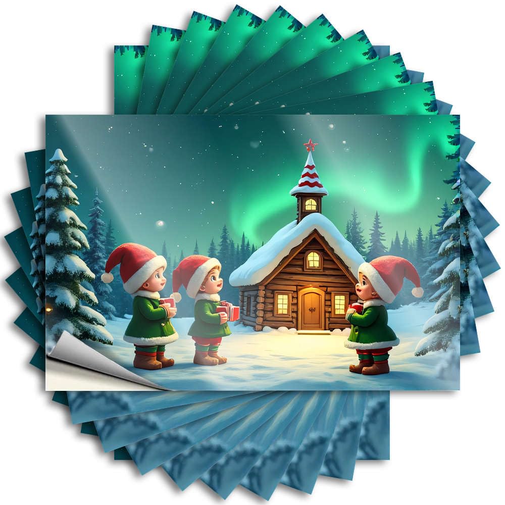 Fzfn Boys Colour Bumper Autumn Gamers Accessories Laptop Three Elves In Santa Hats Gather Around A Cozy Cabin On A Snowy Night - No Residue Decals For Sand(12X18cm)