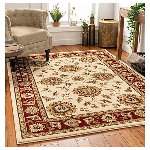 Sultan Sarouk Ivory Persian Floral Oriental Formal Traditional (5'3" x 7'3") Area Rug Easy to Clean Stain/Fade Resistant Shed Free Modern Contemporary Thick Soft Plush Living Dining Room Rug