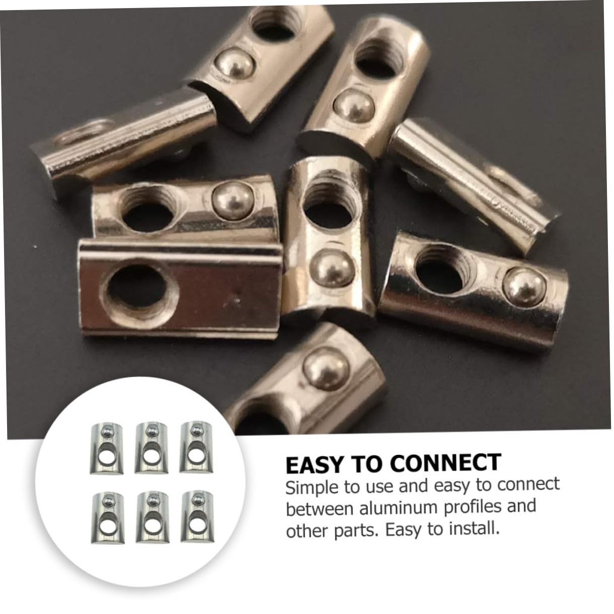 100pcs Carbon Steel Nickel-Plated T Slot Nuts with Spring Ball Elastic T-Type Nuts for Aluminum Profile Extrusion Compatible with M5 European Standard