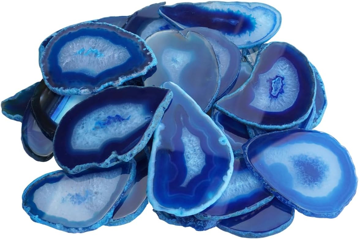 15pcs Blue Polished Agate Slices, Geode Slices Bulk for Light Table, Table Place Cards,Jewelry Making, Crafts, Home Decor, 1.18-2.56 Inches Length (Non-Drilled)