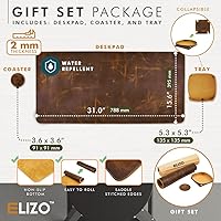 Vista 2 de Elizo Real Leather Desk Mat Set (32x16) Large Desk Cover Desk Blotter Protector Computer Gaming Mouse Pad Table Laptop Office Desktop Accessories