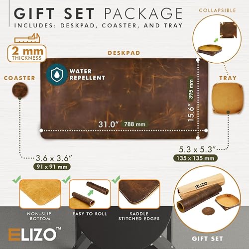 Miniatura 7 de Alfombrilla de cuero para escritorio, de cuero real (31 x 15.6 pulgadas), protector de escritorio, protector de escritorio, alfombrilla de